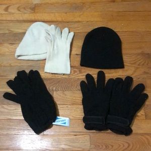 Winter bundle: JCREW white hat/gloves, black hat, NWT gloves, fleece gloves